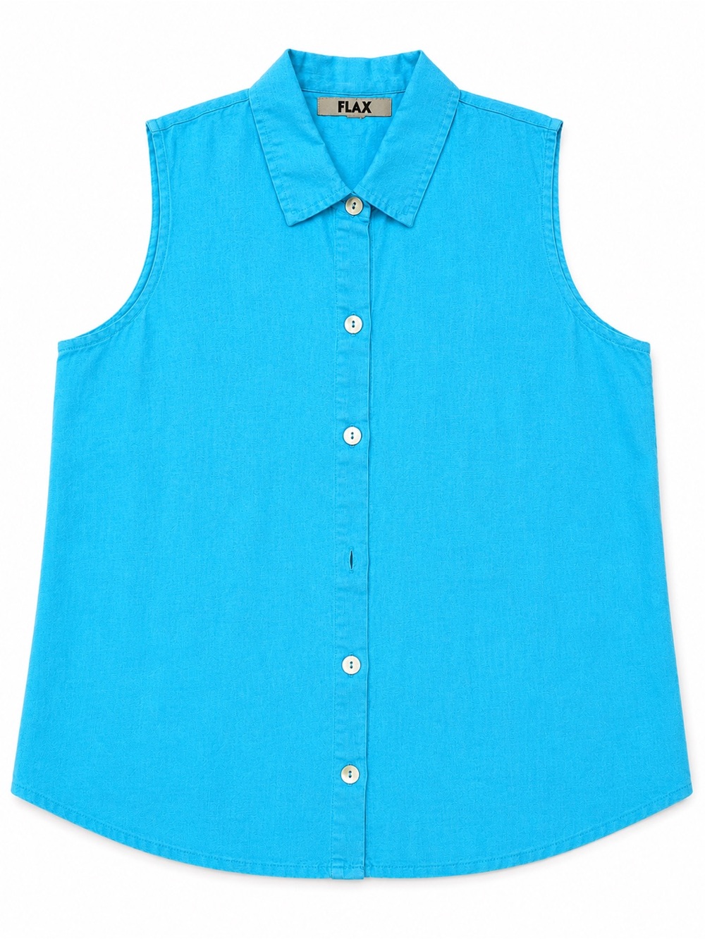 FLAX Linen Sleeveless Button Front Top Turquoise Blue Size M
